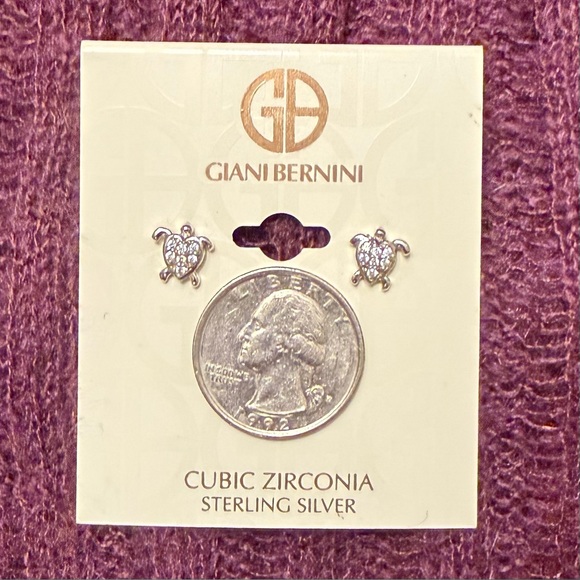 Giani Bernini CZ earrings Sea Turtle Sterling Silver Heart Studs Cubic Zirconia - Picture 6 of 7